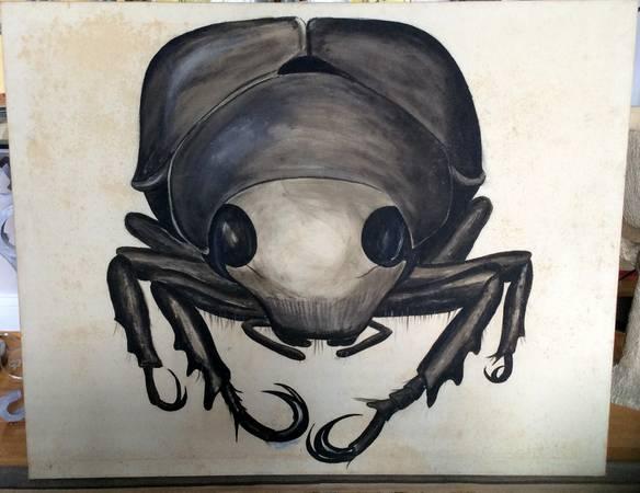 black and white painting of a beetle