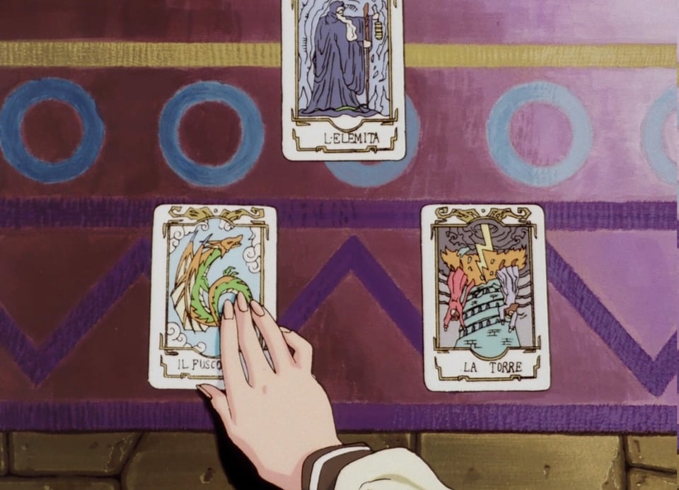 Three Italian tarot cards, L'Elemita "Il Fusco" (not a real card), La Torre.