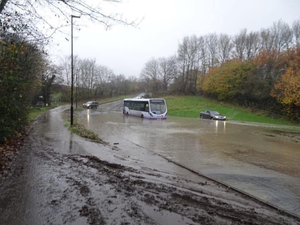 Flooding on Beaver Hill Road near the proposed access to SES30. The report identifies this as another existing constraint on the local network.