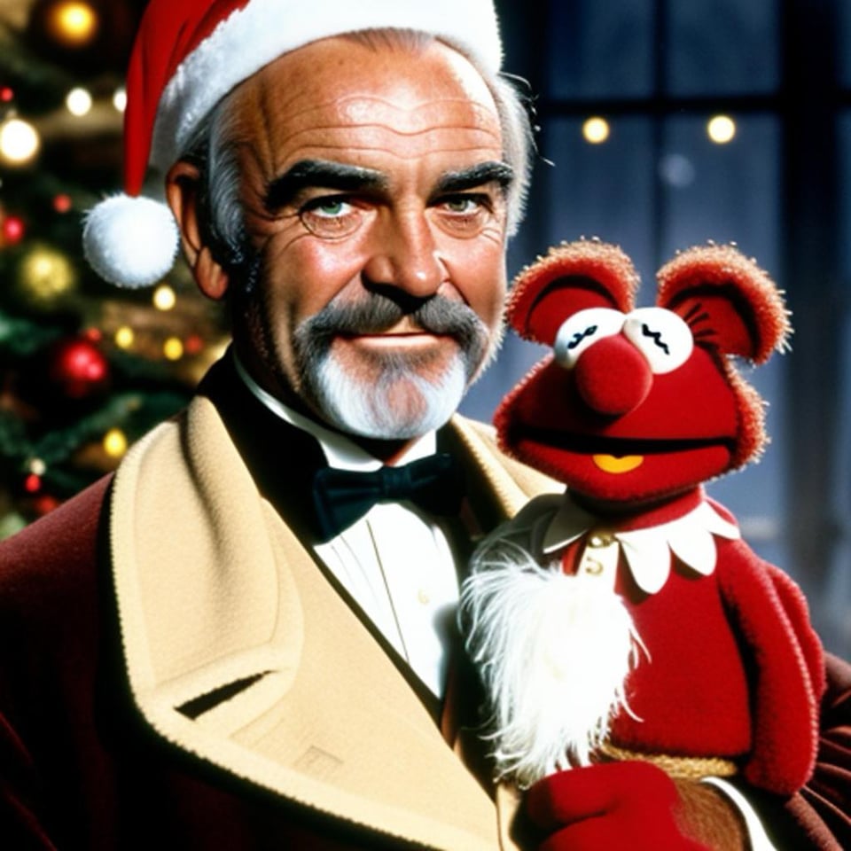 a man in a santa hat holding a stuffed animal