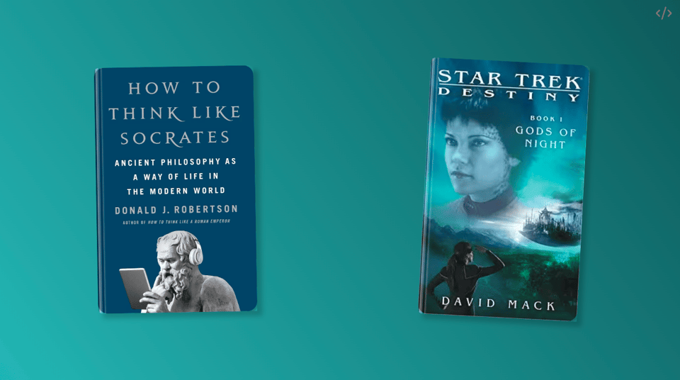 THe covers of How to Think Like Socrates and Star Trek: Destiny
