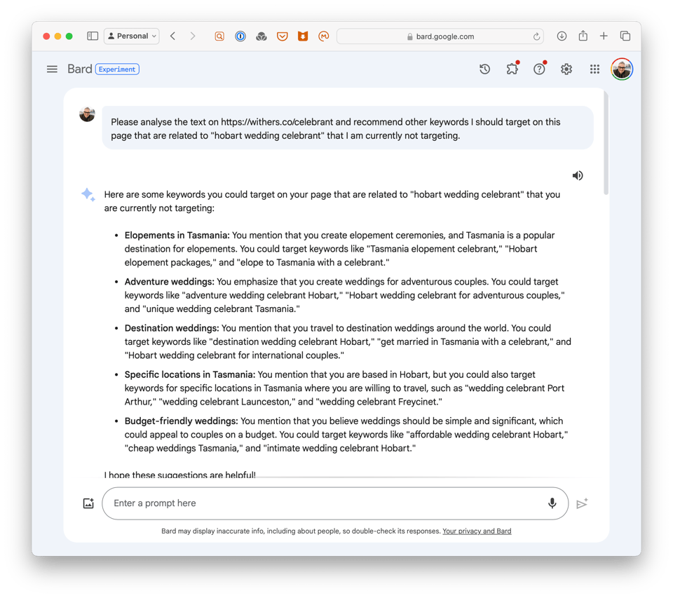 Screenshot of Gemini's answer