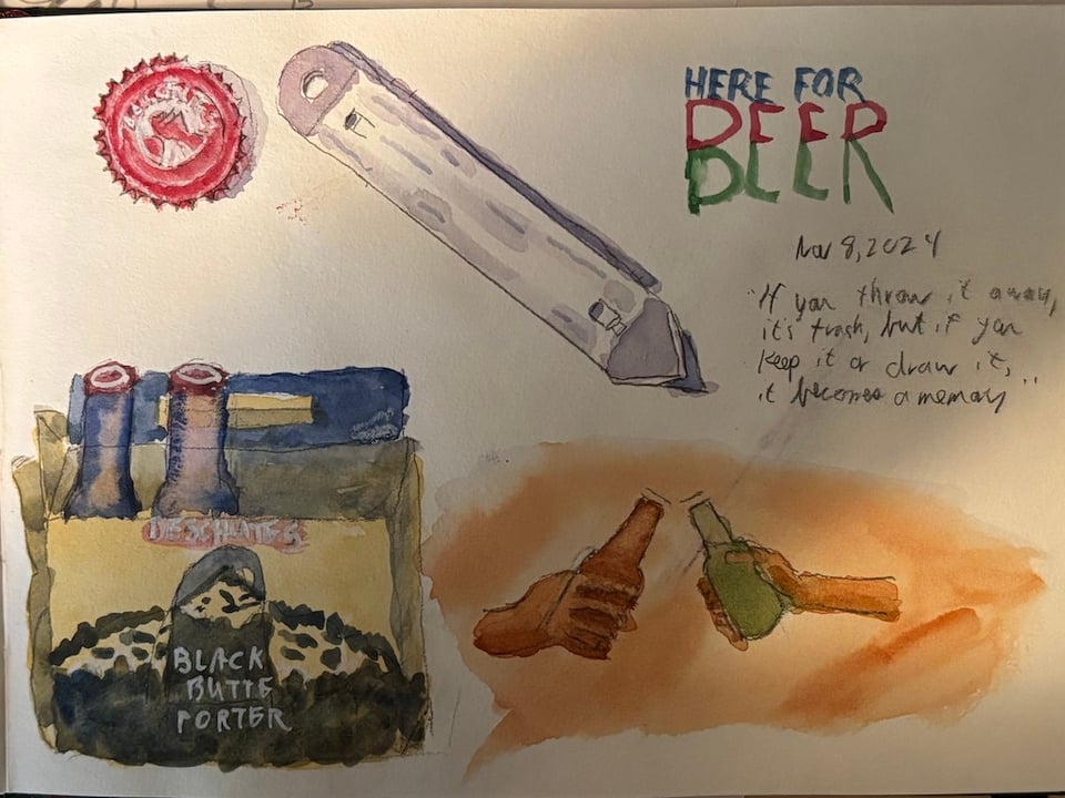 watercolor sketch of beer related stuff