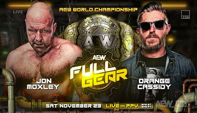 A professional wrestling match graphic for Jon Moxley vs. Orange Cassidy at the Full Gear 2024 PPV.