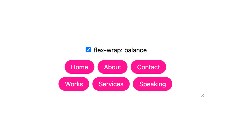 A list of flex items shown before and after wrap balancing