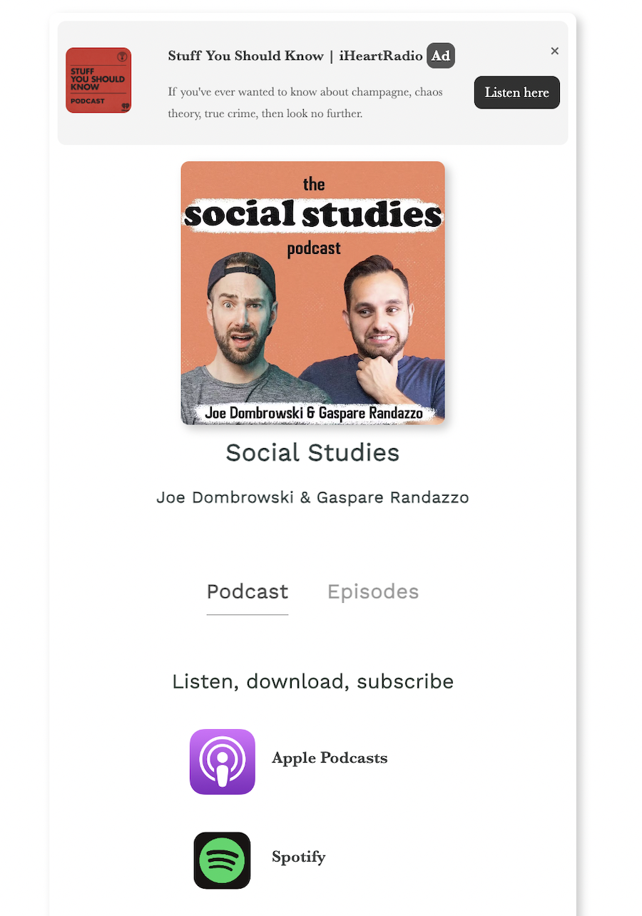 Plink Show Page with example ad