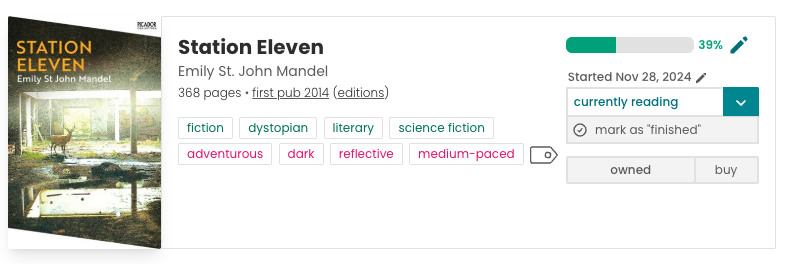 Screenshot from StoryGraph displaying