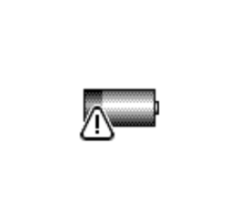 iPod dying battery icon, a greyscale batter with a caution symbol on it