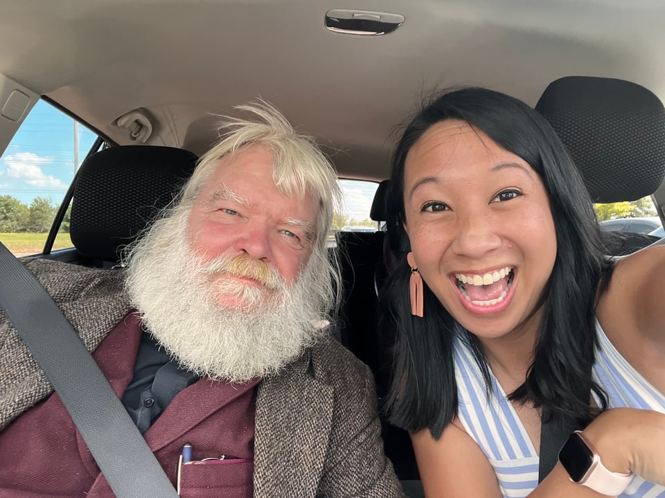 Poet Malcolm Guite and my wife in a car.
