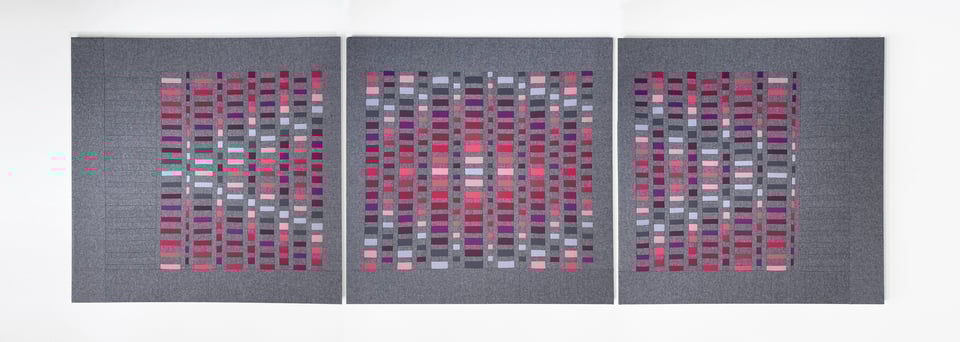 A large sewn textile artwork by Mary Pow