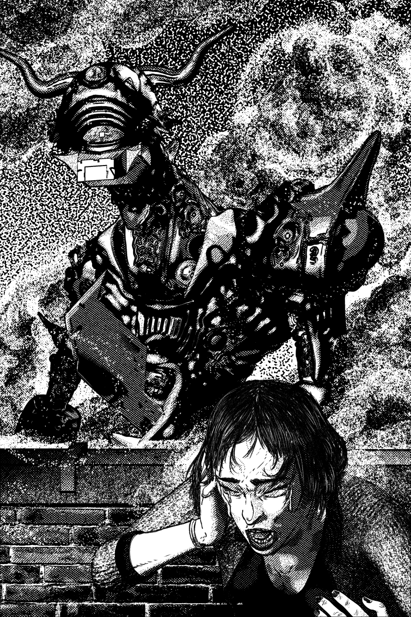 woman screaming in front of a giant robot