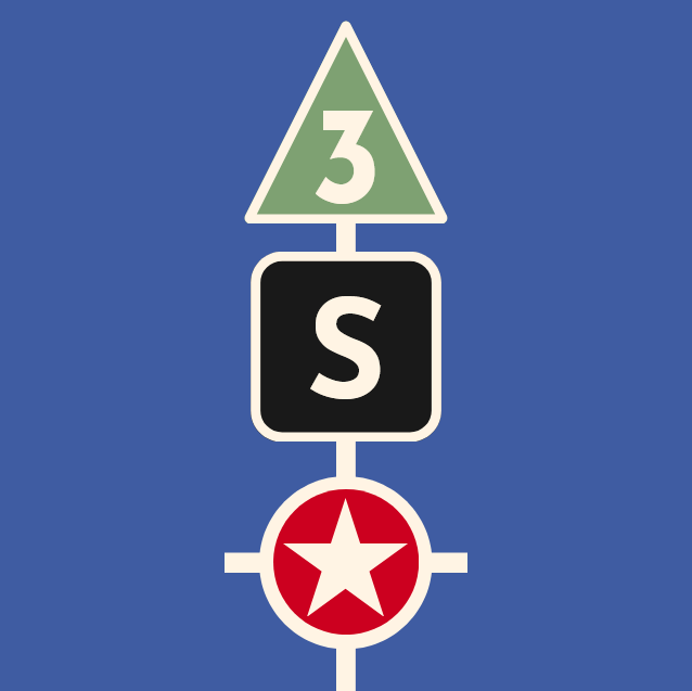 The previous logo with a 3 instead of T in the triangle at the top.