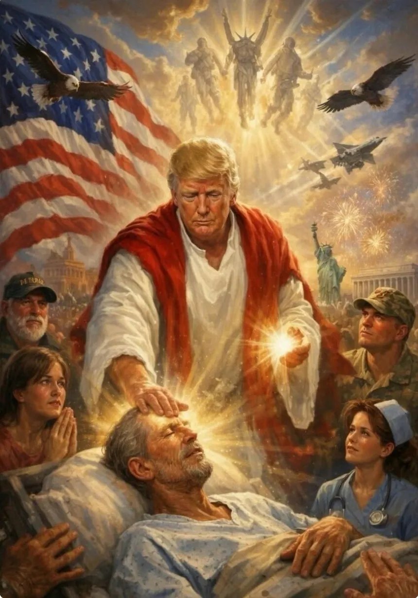 Ai generated image of Trump as Jesus healing the sick