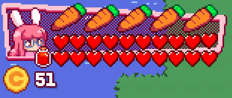 The adventure mode HUD, showing a small bottle full of red potion beneath the player's character portrait