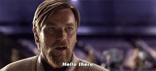 A still of General Obi-Wan Kenobi saying "Hello there."