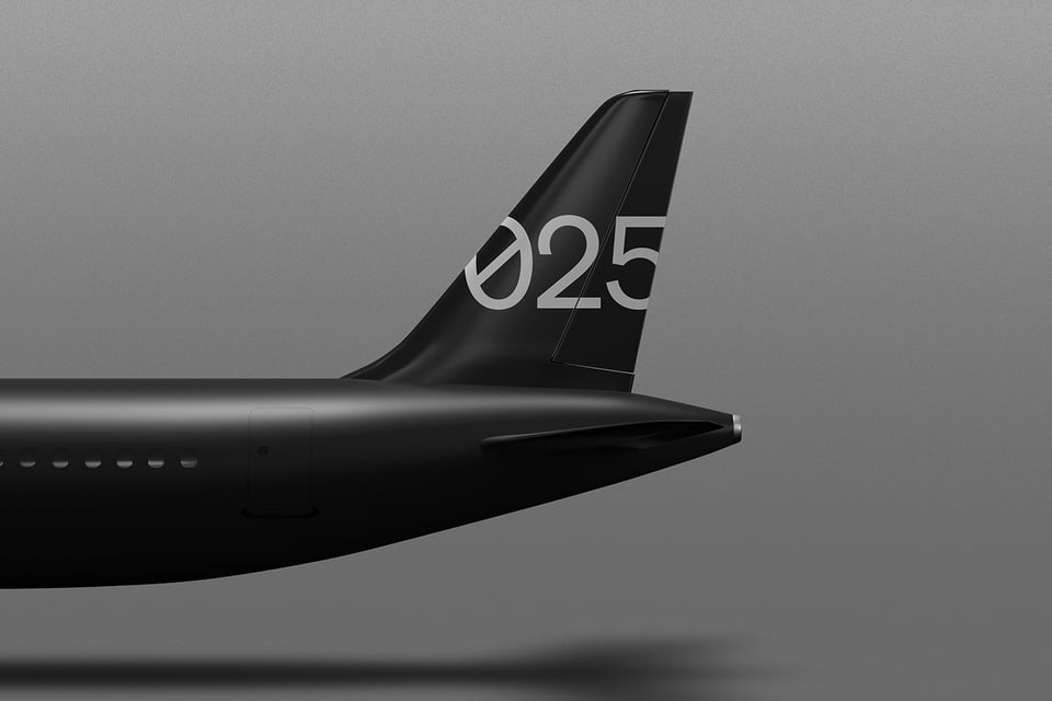 Tail view of the plane with 025 branding