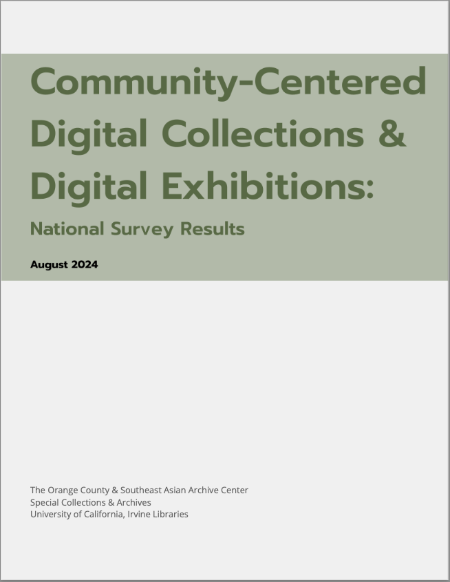 Green and beige report cover that reads Community-centered digital collections & digital exhibitions: National survey results