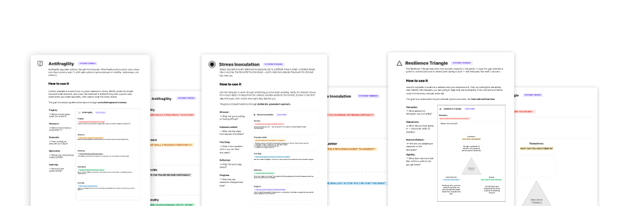 Preview of the Antifragility, Resilience Triange and Stress Inoculation templates.
