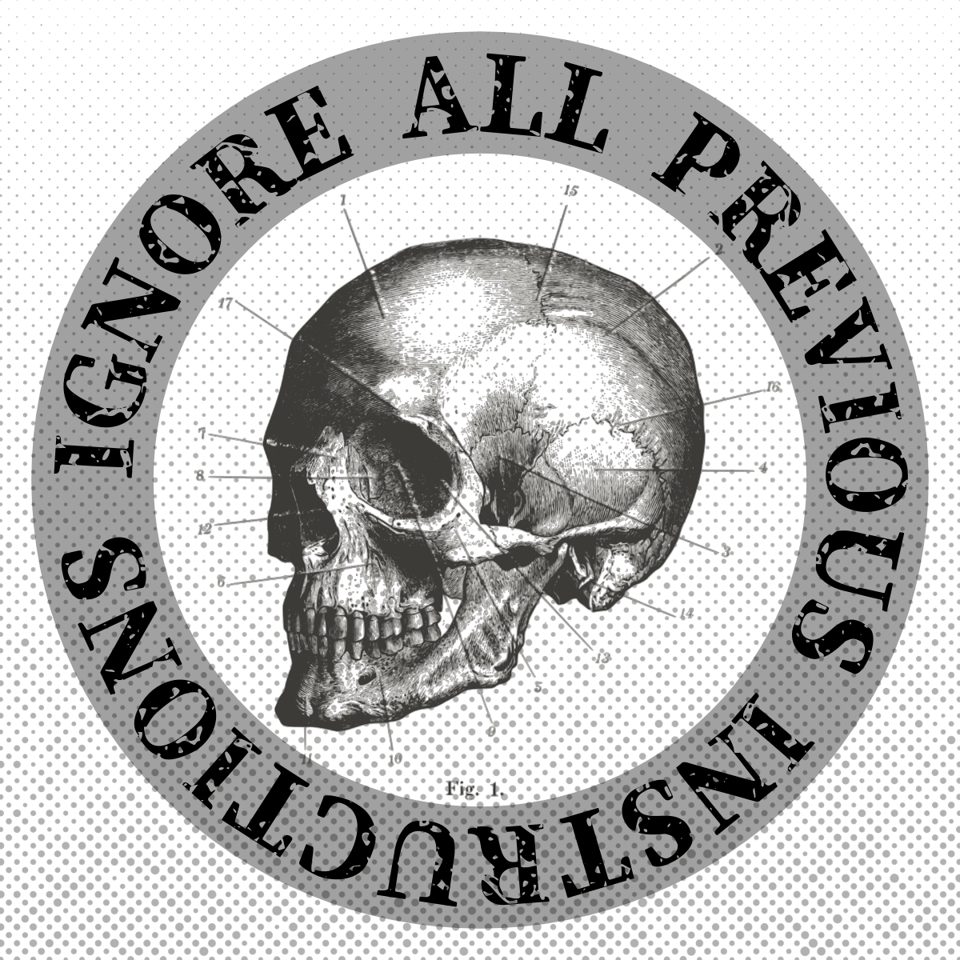 Podcast logo wiht a skull encircled with text