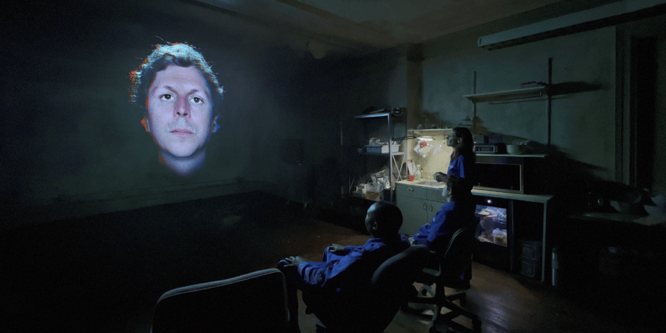 Michael Cera on a big video screen.