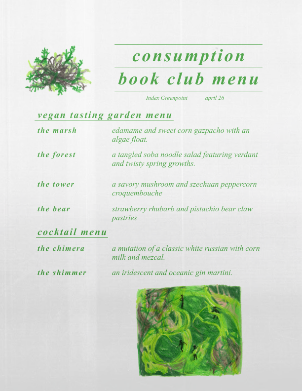 menu for consumption book club workshop