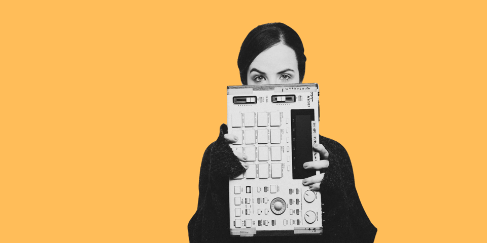 Ela Minus holds up a sequencer.