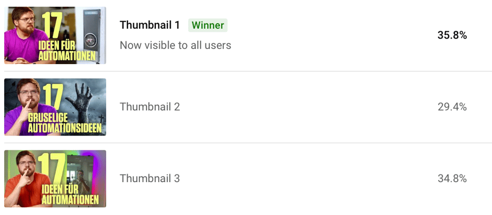 Verschiedene Thumbnails für das neuste Zuschauerautomationsvideo