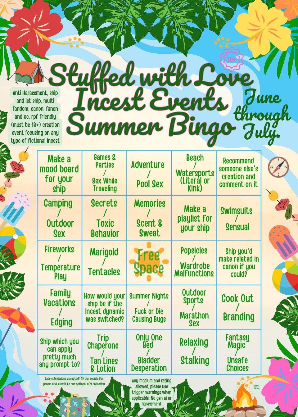 Stuffed with Love Events May Newsletter Summer Bingo Prompt List 