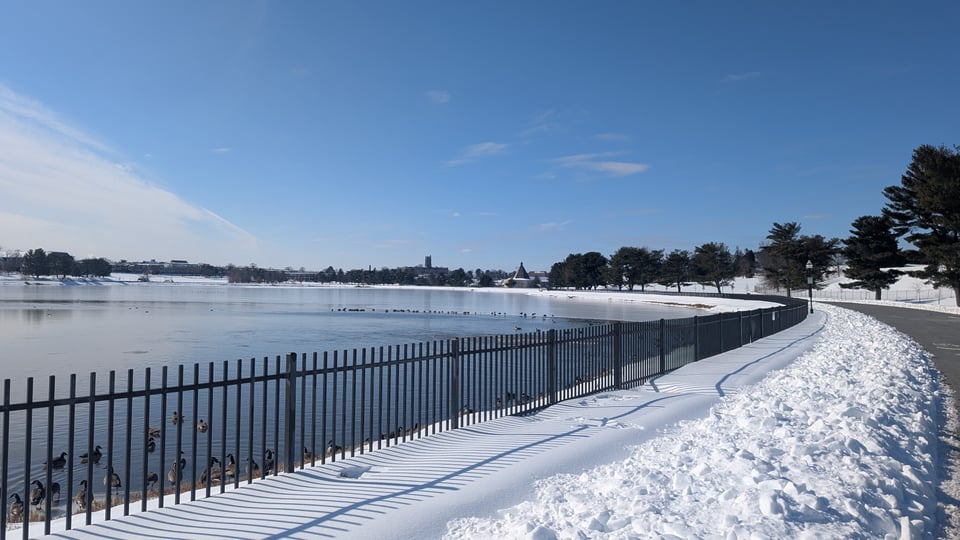 A snowy path around Lake Montebello.