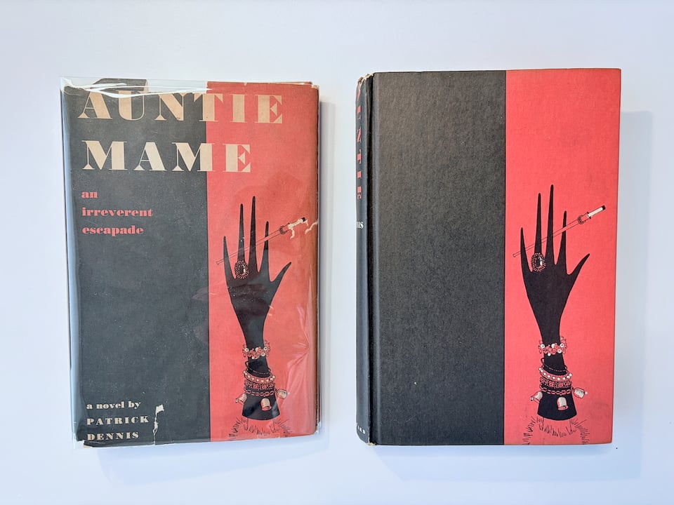 The book Auntie Mame, with and without cover.