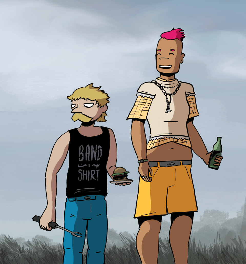 Zoë and Gabe at a BBQ