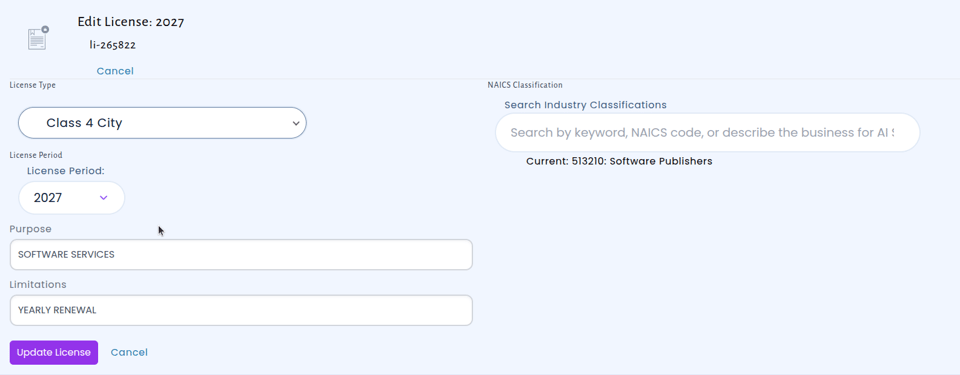 Editing license fields inline