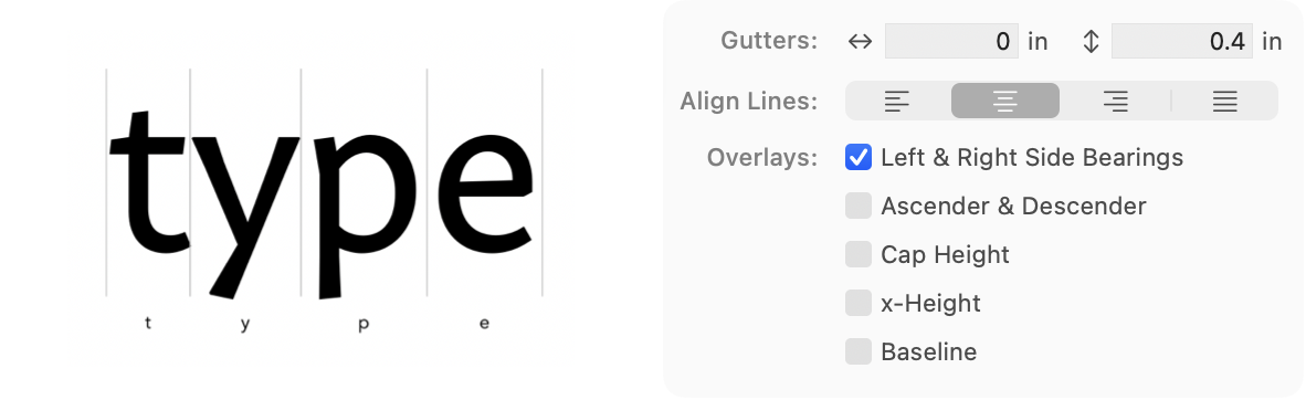 Screenshot of the Font Proofer UI for adjusting Glyph Grid options