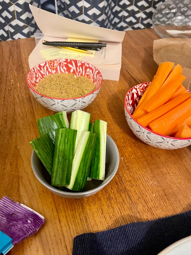 Cucumber and carrot ready to be dipped