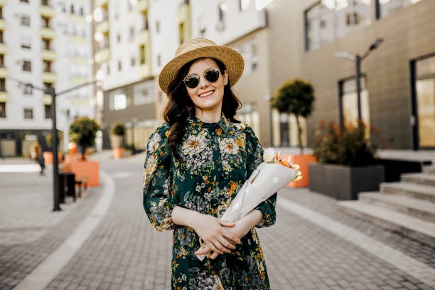 elara dress in floral field green