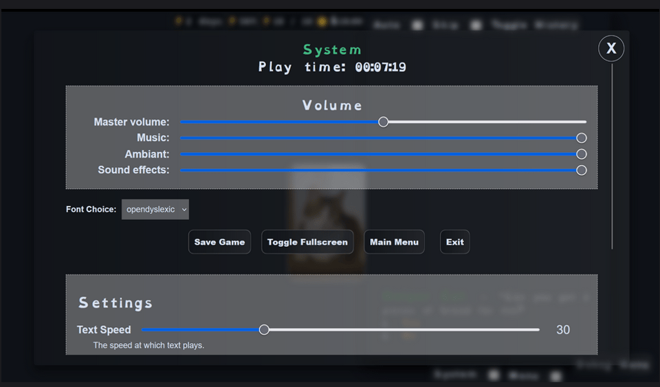 screenshot of the settings showing font settings