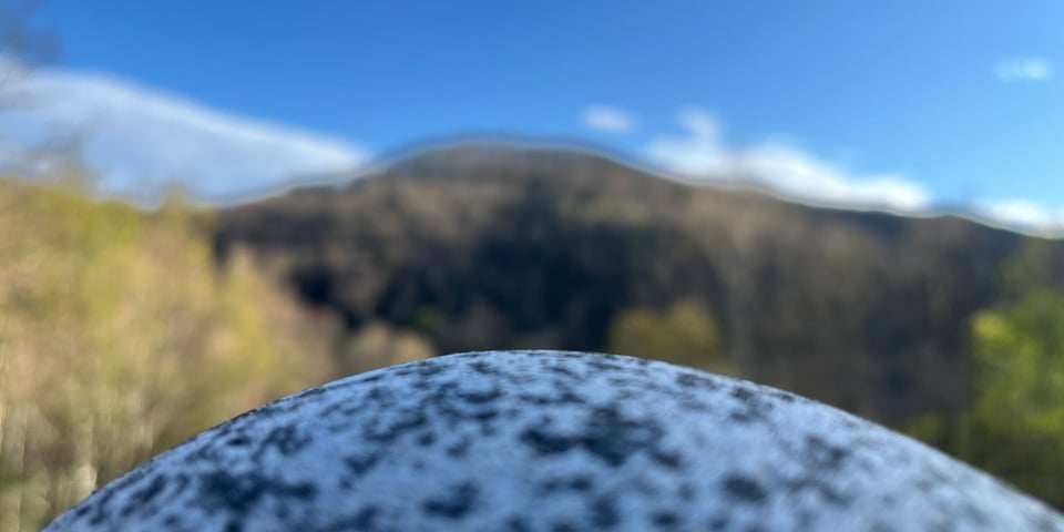 A smoothed over, round rock in front of a mountain. Photo: Lars Gotrich