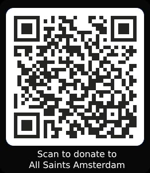 QR code for donations. Link and bank information provided above