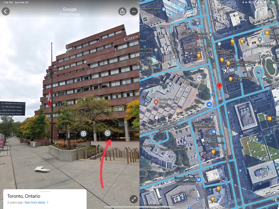 A google street view image of Service Canada at 4900 Yonge Street