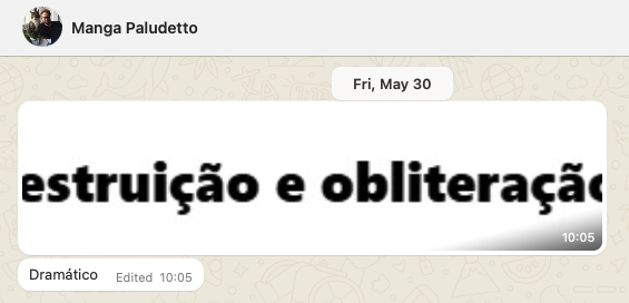 Mensagem enviada pelo meu amigo me chamando de "dramático"