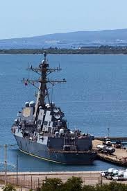 A U.S. Navy guided missile destroyer docked in Ponce, Puerto Rico, earlier this month.