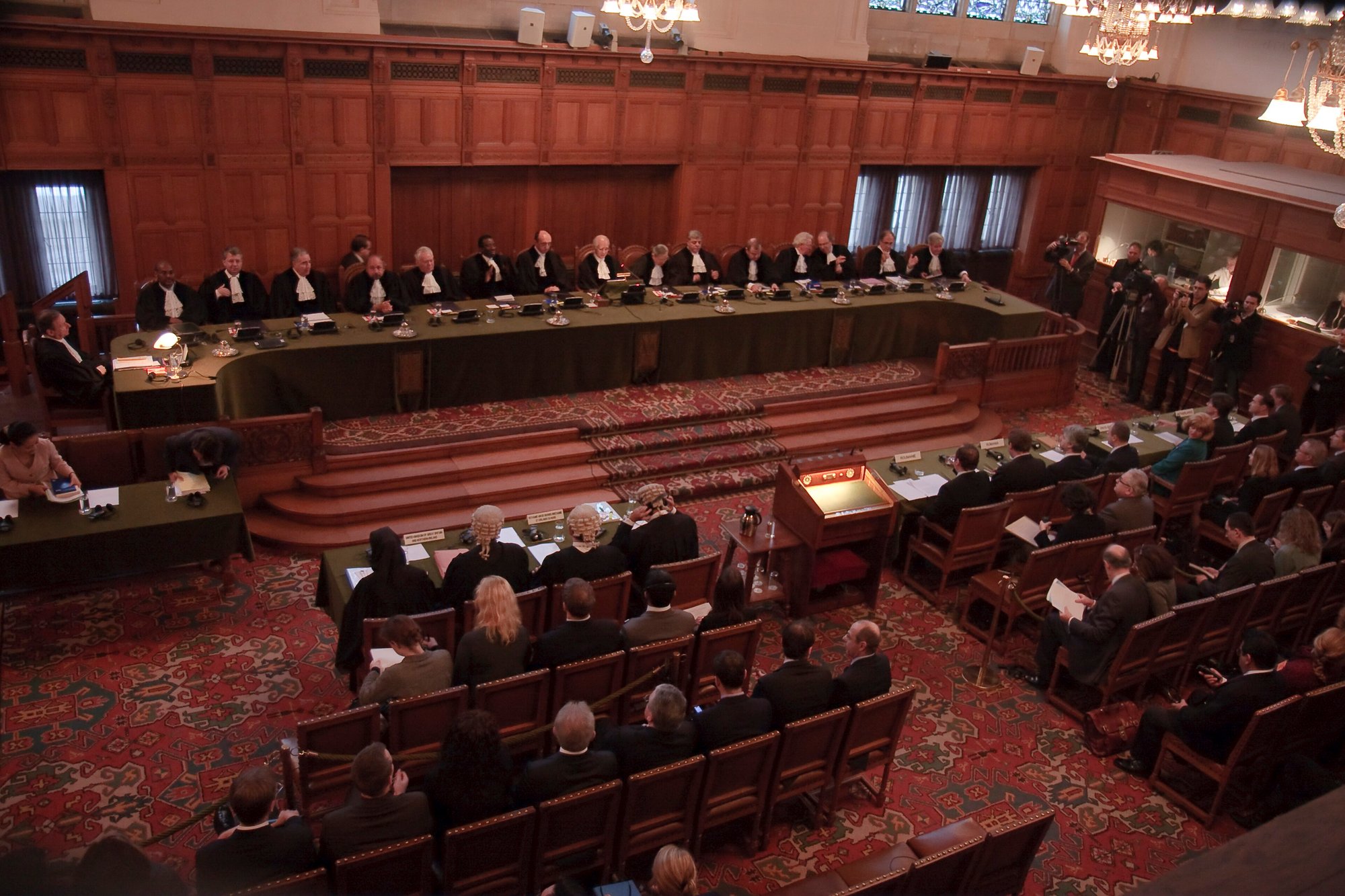 The International Court of Justice, in the Grand Hall de Justice de Palais de La Paix à La Haye Pays-Bas (aka The Hague). From Wikipedia.