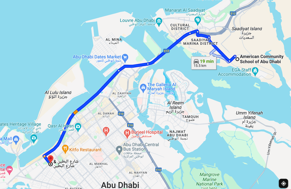Google Maps image of our commute to work