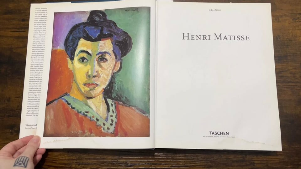 Still of the Matisse book cover page from the video newsletter