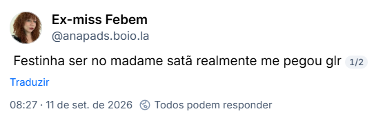 Post de Ex-miss Febem (@anapads.boio.la): Festinha ser no madame satã realmente me pegou glr