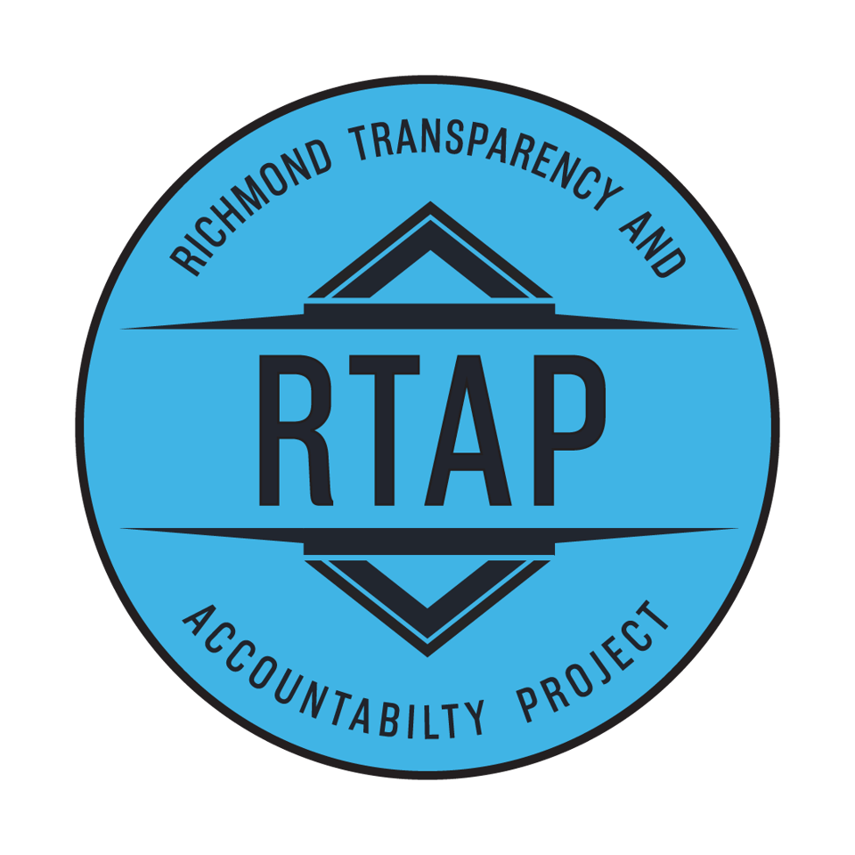A blue and black logo of the Richmond Transparency and Accountability Project