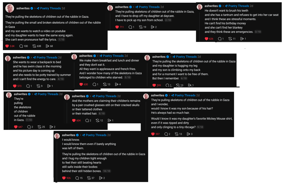 Screenshots of Threads thread of a poem. See next section for text