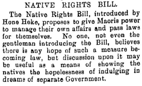 Kotahitanga and the Native Rights Bill 1894