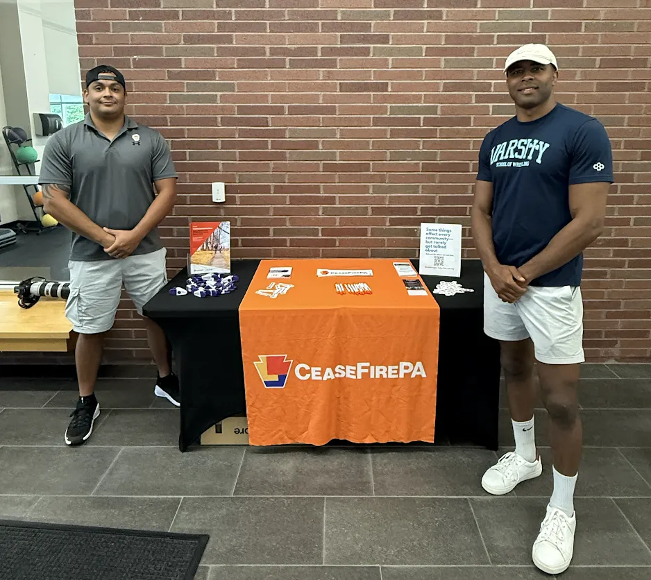 Jonathan Gomez from the CeaseFirePA Education Fund, and Nate Jackson, a two-time All-American wrestler