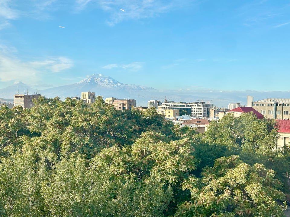 Mount Ararat looming over the buildings of Yerevan